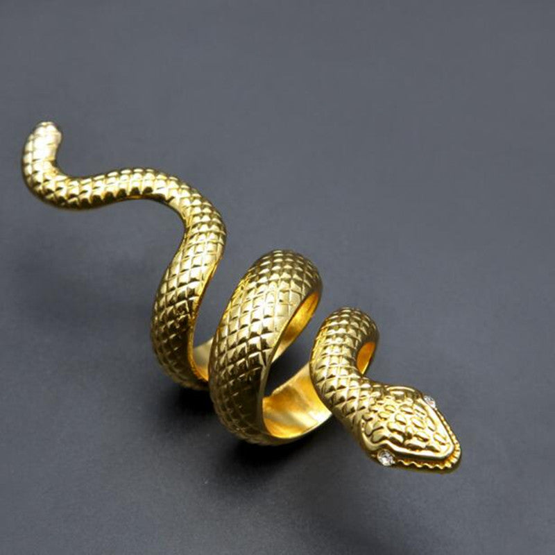 Men women Jewelry Gold silver Snake Ring Stainless Steel Thick Hop Style Rock Ring Band Size 8 With Tiny Clear Eyes CZ