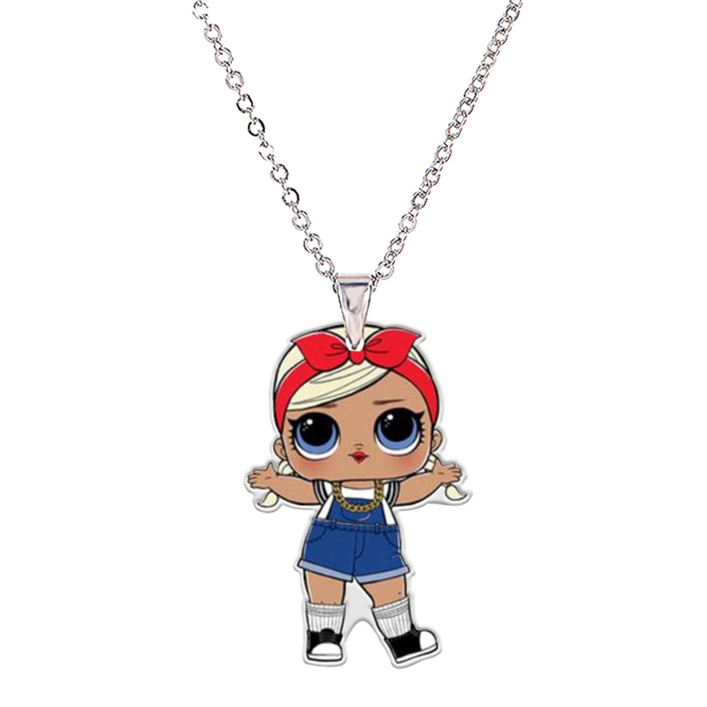 Menglina Acrylic Cartoon Character Girl Pendant Necklace For Children Silver Tone Chain Flat Back Resin Doll Charm Chokers