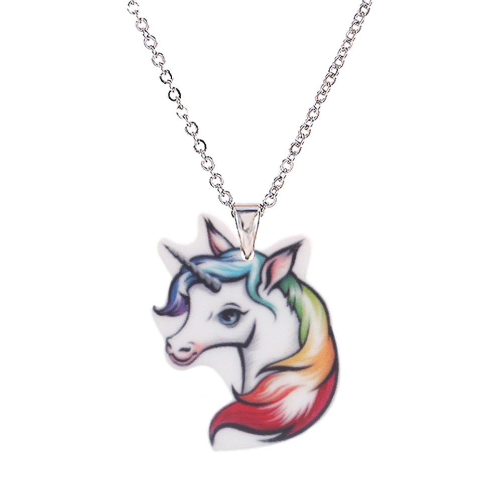 Fashion Acrylic Cartoon Unicorn Necklaces & Pendants For Little Girls Short Chains Necklace with Flatback Resin Charm