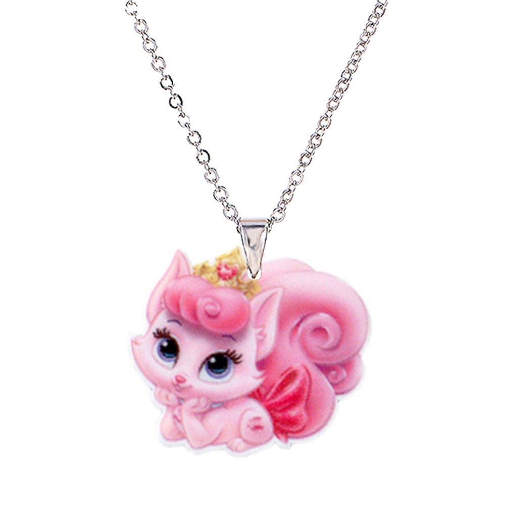Fashion Acrylic Lovely Cat Pendant Necklace For Little Girl Silver Tone Chain Cute Pet Animal Flat Back Resin Pendentif