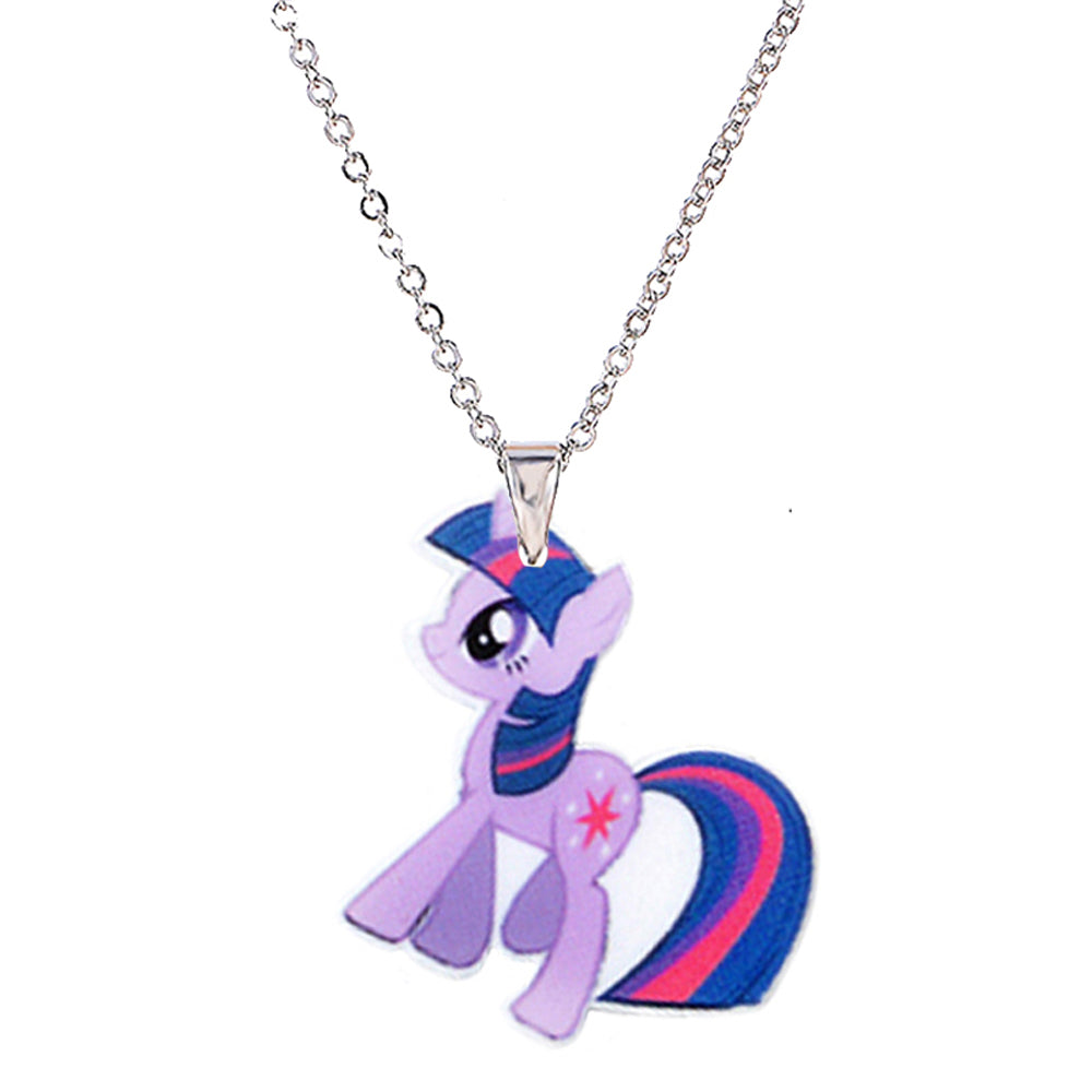 Menglina Fashion Cartoon Unicorn Horse Acrylic Pendant Necklace For Children Silver Tone Chain Resin Flatback Children's Jewelry