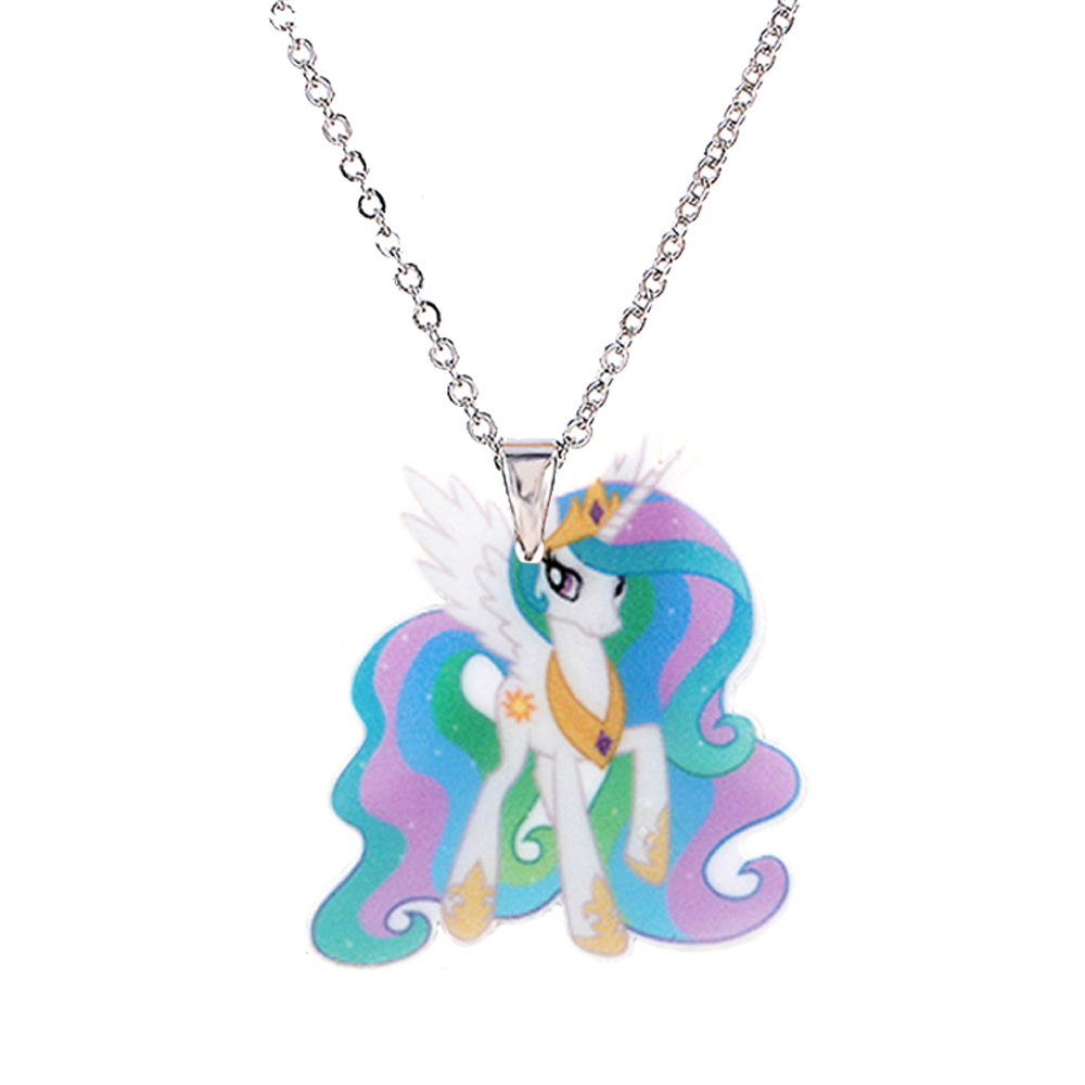 Menglina Fashion Cartoon Unicorn Horse Acrylic Pendant Necklace For Children Silver Tone Chain Resin Flatback Children's Jewelry