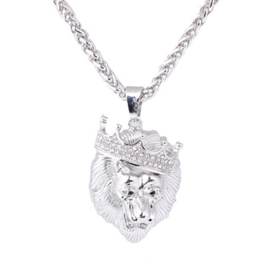 Mens Full Iced Rhinestone An crown Lion Tag necklaces pendants hop Cuban Chain Hop Necklace Gold Jewelry For Male #7-8