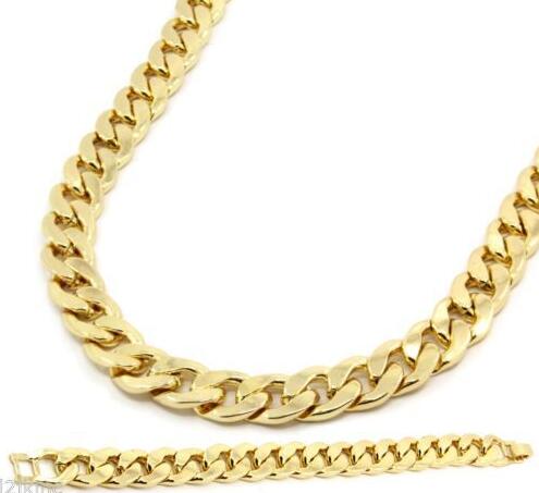 Me Gold Color Cuban Chain Set 15mm 30 Inch Hop Miami Necklace Chain & 8inch Bracelet Drop Shipping