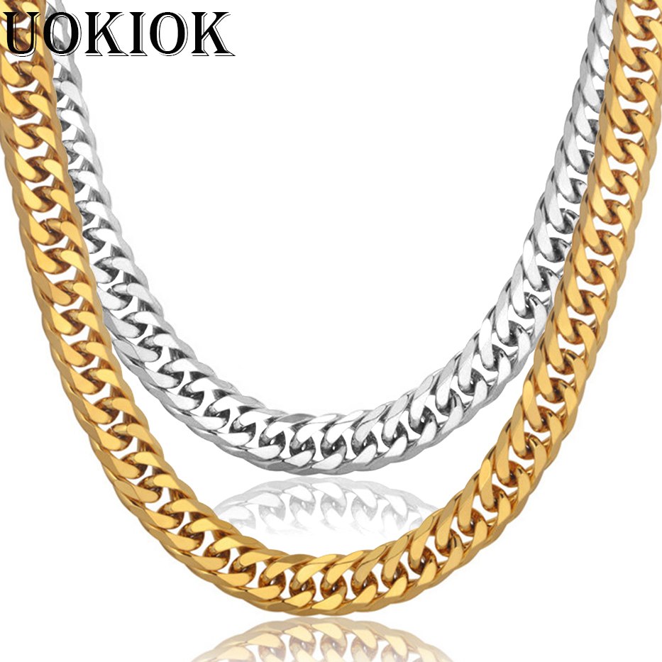 Mens Gold Necklace Chains Stainless Steel Gold Color 14MM Thick Curb Cuban Link Chain Necklace For Men Hop Jewelry
