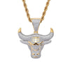Mens Hip Hop Full Bull Head Pendant Necklace Chinese Zodiac Bull Head Necklace Pendant