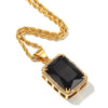 Mens Iced Out Pendant Necklace Faux Micro Paved Crystal Blue Blak Onyx Charm 24inch Rope Chain Gold Color Cz Stone Jewlry
