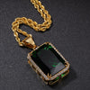 Mens Iced Out Pendant Necklace Faux Micro Paved Crystal Blue Blak Onyx Charm 24inch Rope Chain Gold Color Cz Stone Jewlry