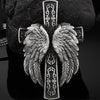 Mens Norse Cross Pendant Chain Antique Angel Wing Religion Necklaces Christian Cross Necklaces Sword Pure Tin Cross Pendant