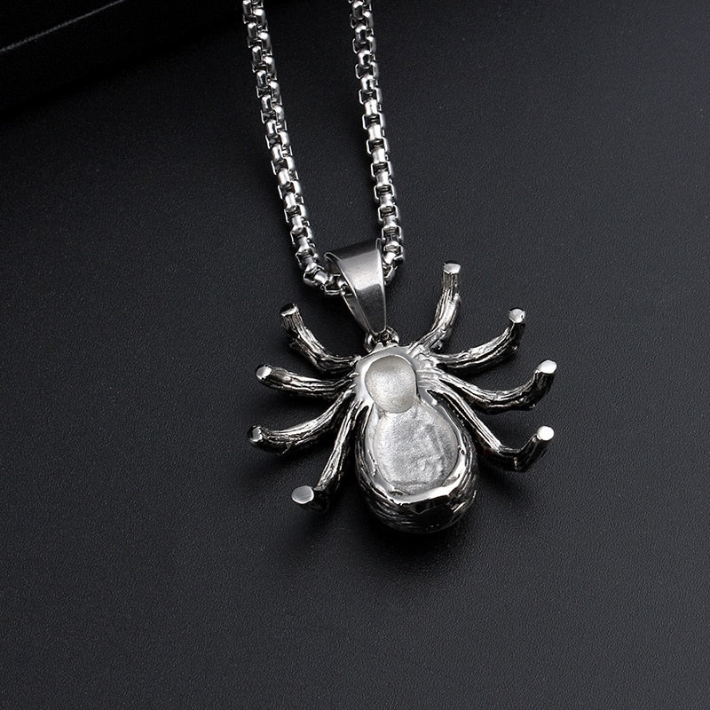 Mens Punk Vintage Retro Black Widow Red Crystal Stone Spider pendant Necklace Gothic Women Biker Stainless Steel Jewelry 60cm
