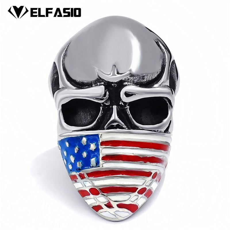 Mens Stainless Steel Ring American Flag Mask Skull Fashion Jewelry size 8-15