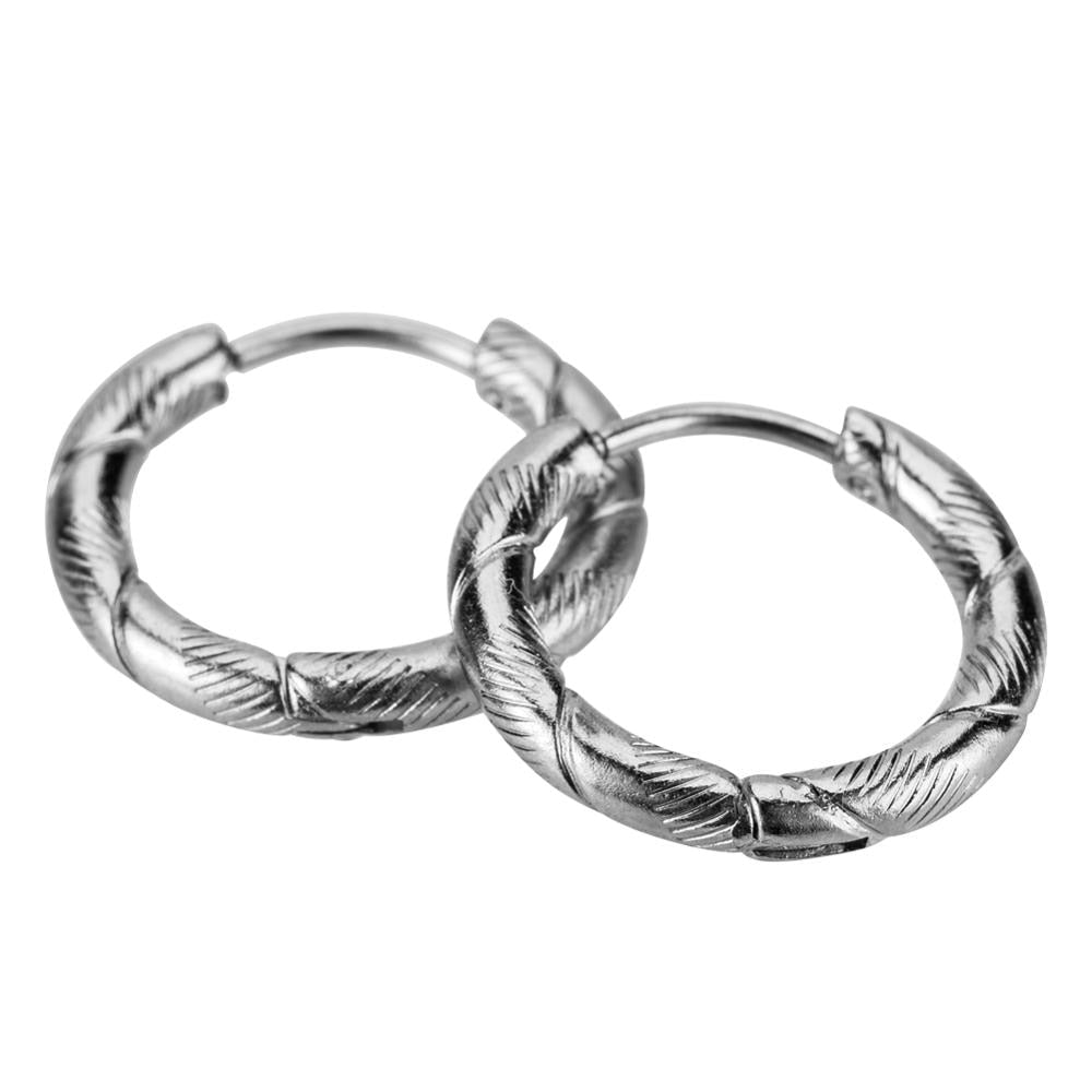 Mens Tiny Stainless Steel Kpop Small Hoops Earrings Engraved Flower Silver Color Loop Earring For Males Creole Ear Jewelry Aros