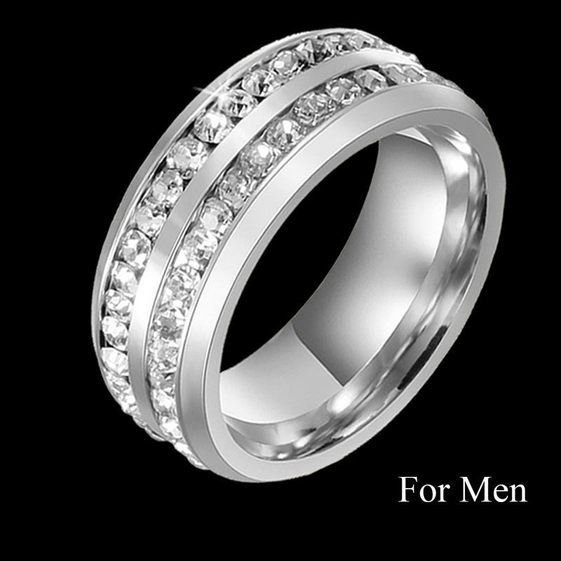 Mens and Womens Silver Princess Stainless Steel Cubic Zirconia CZ Lovers Rings Crown Engagement Wedding Band Ring Set