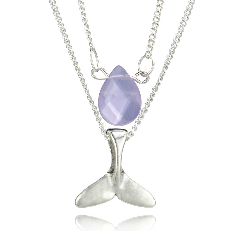 Mermaid Tail Moonstone Statement Necklace For Women Silver Tone Layered Long Choker Whale Tail Necklaces Silver Gold chain A2740