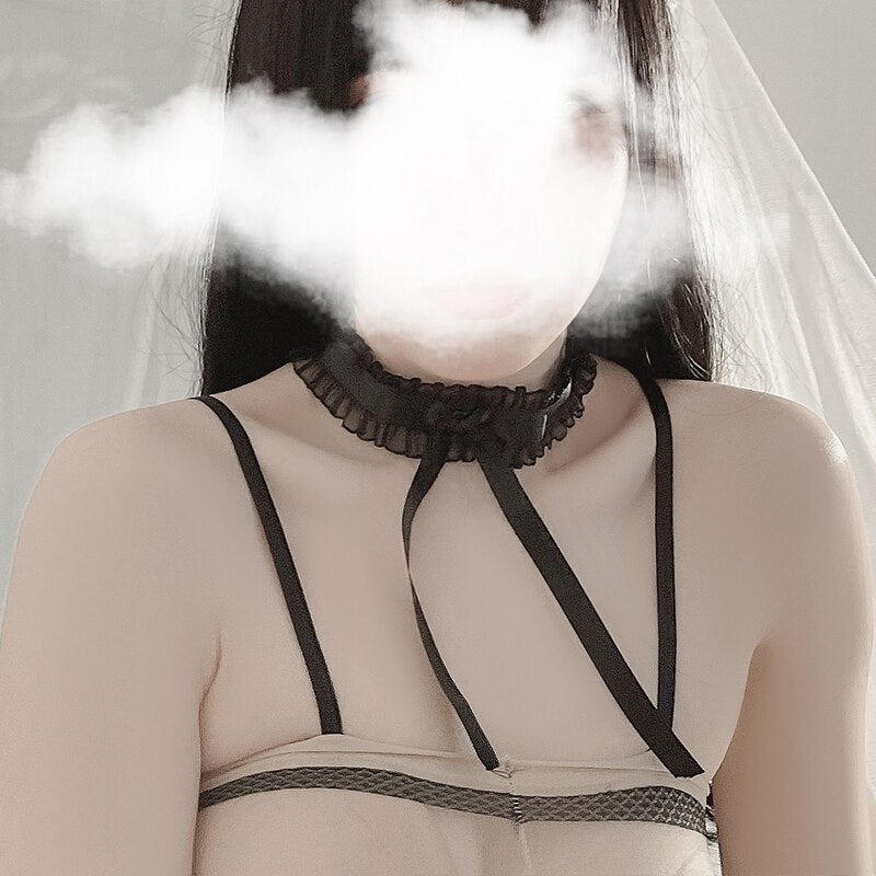 Mesh Ribbon Bow-knot Simple Necklace Vintage Gothic Lace Bandage Choker Romantic Temptation Erotic Accessories Women Necklace