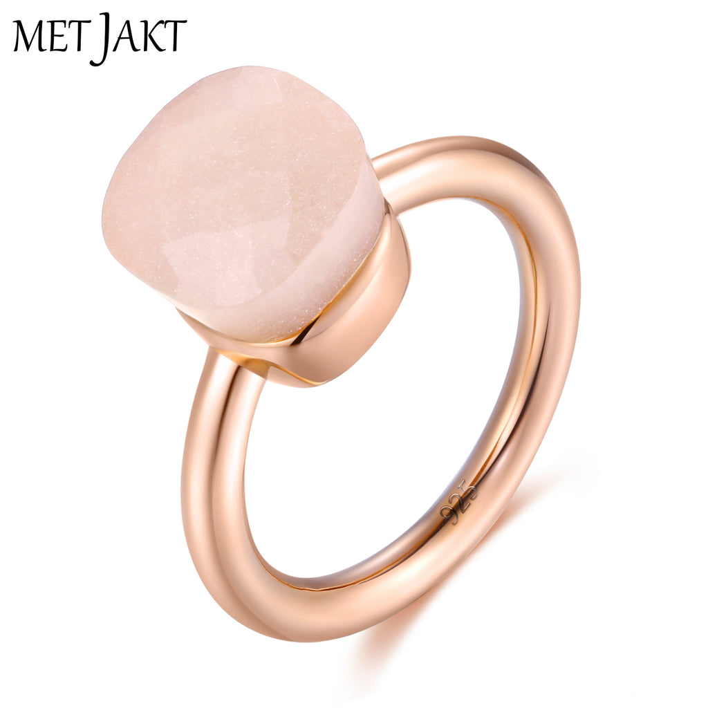14K Rose Gold Color Topaz Ring 925 Sterling Silver Classic Rings with Natural Gemstone Agate for Women Best Jewelry