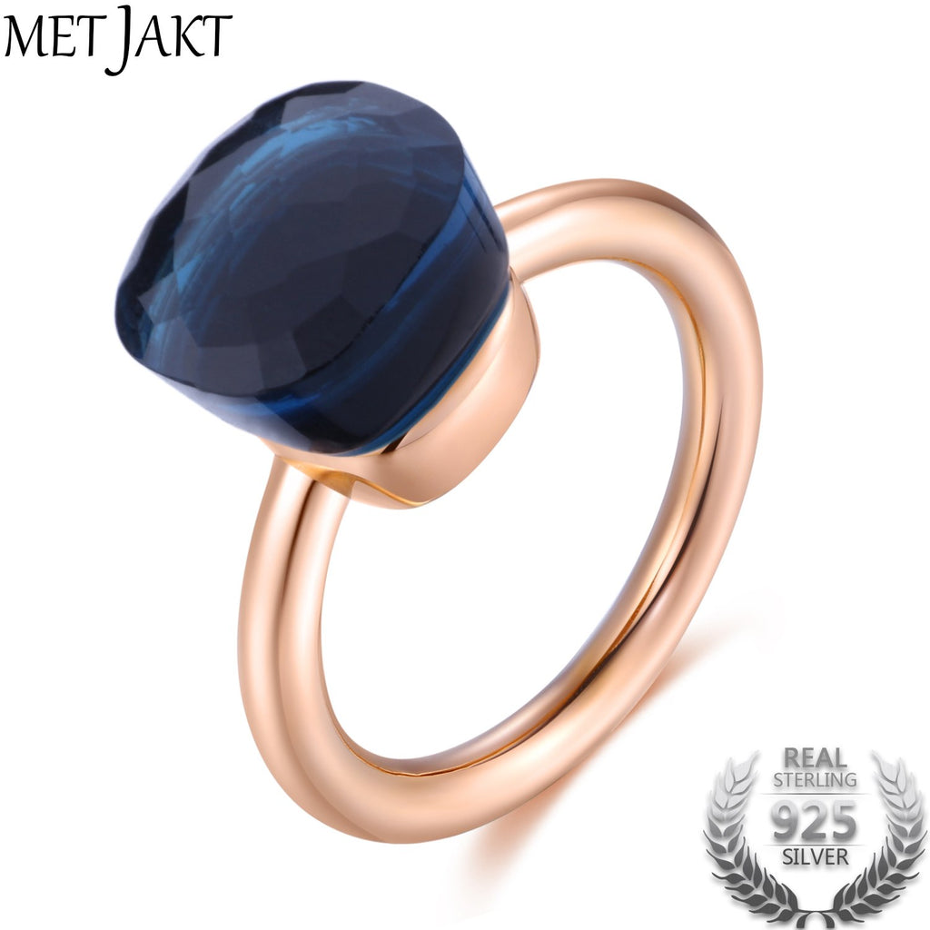 14K Rose Gold Color Topaz Ring 925 Sterling Silver Classic Rings with Natural Gemstone Agate for Women Best Jewelry