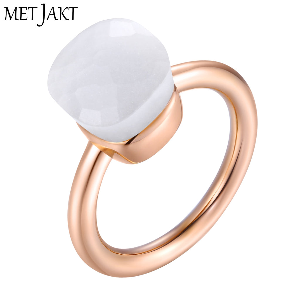 14K Rose Gold Color Topaz Ring 925 Sterling Silver Classic Rings with Natural Gemstone Agate for Women Best Jewelry