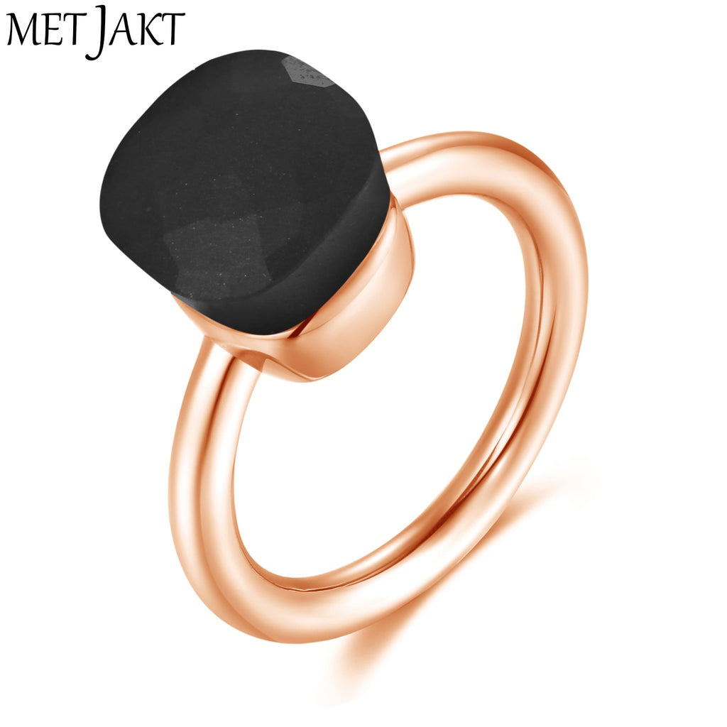 14K Rose Gold Color Topaz Ring 925 Sterling Silver Classic Rings with Natural Gemstone Agate for Women Best Jewelry