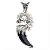 925 Sterling Silver Dragon Head Pendant with Natural Agate Crescent & Silver Snake Chain Necklace Suitable for Men