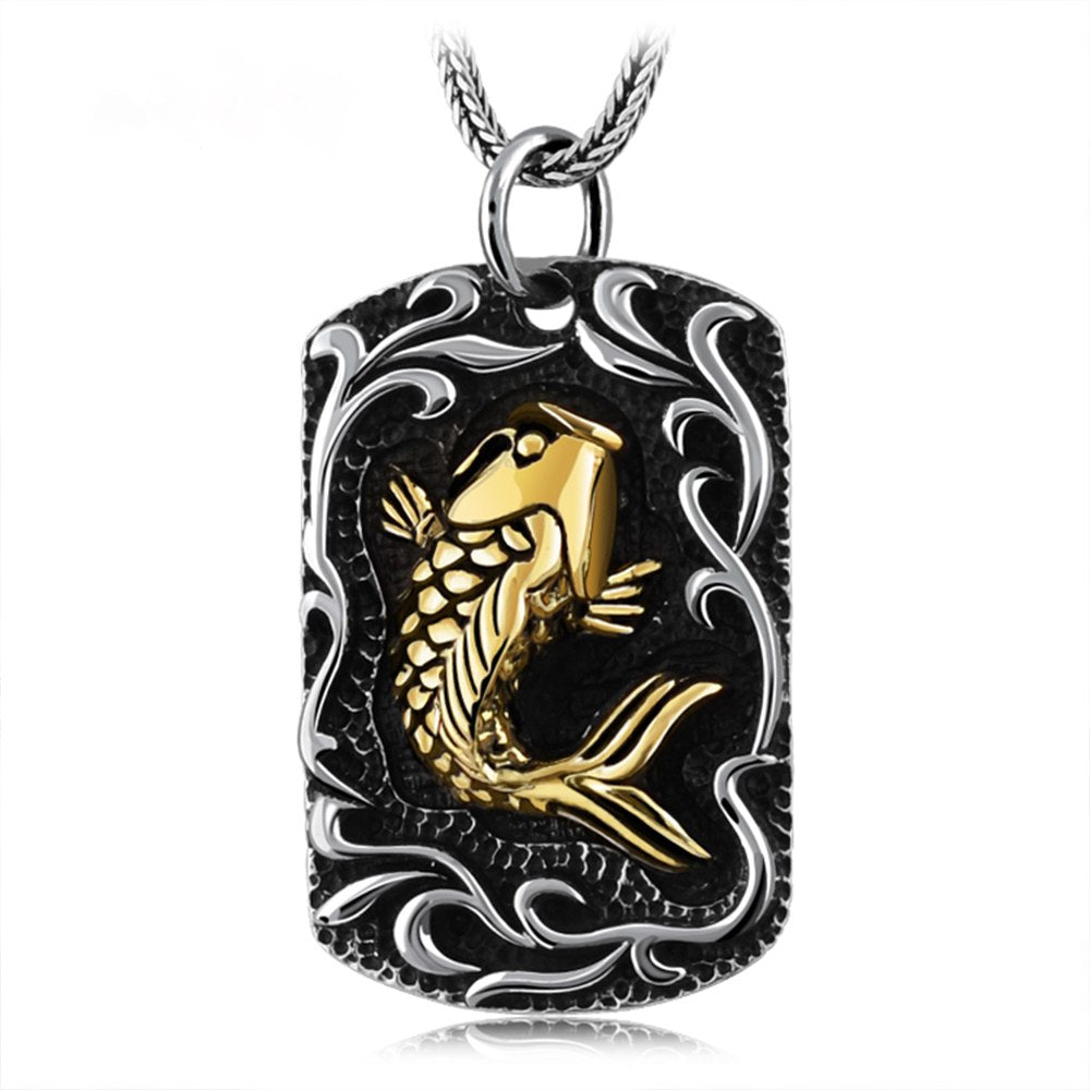 925 Sterling Silver Gold Fish Pendant and Silver Snake Chain Necklace Men and Women Lucky Wealth Pendant Jewelry