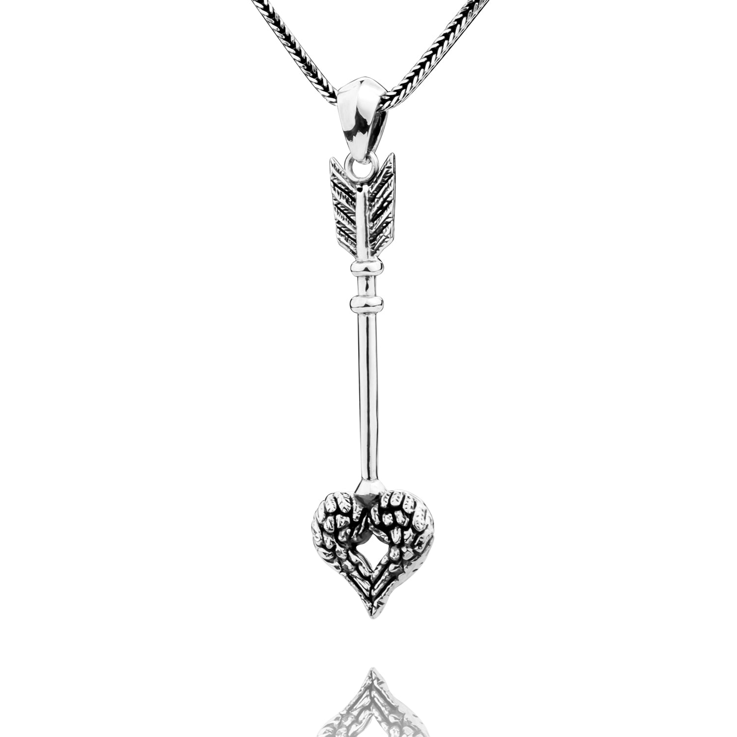 925 Sterling Silver Vintage Cupid's Arrow Pendant Necklace and 18-32 Inches 925 Snake Chain for Lovers' Jewelry