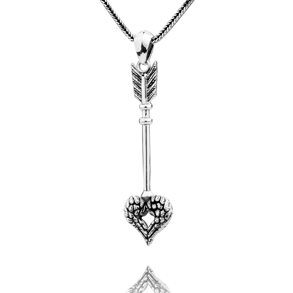 925 Sterling Silver Vintage Cupid's Arrow Pendant Necklace and 18-32 Inches 925 Snake Chain for Lovers' Jewelry