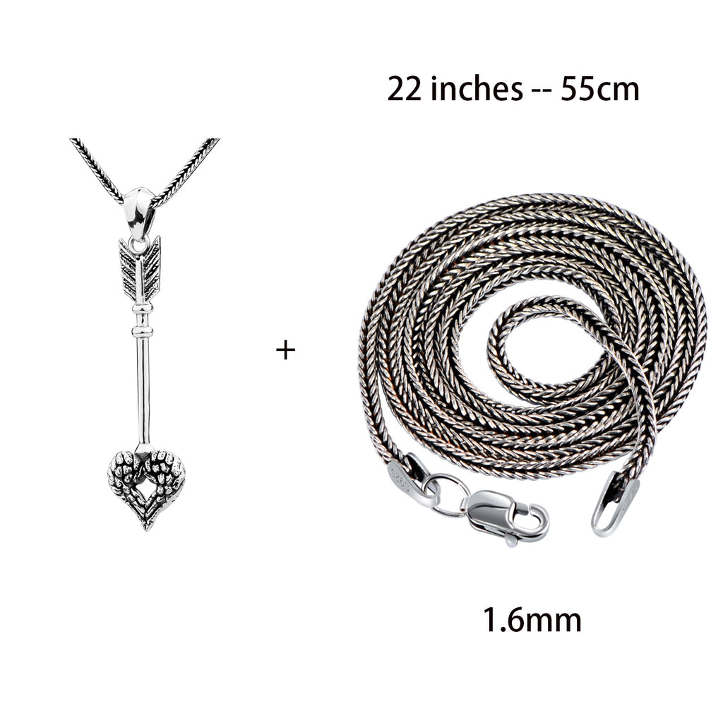 925 Sterling Silver Vintage Cupid's Arrow Pendant Necklace and 18-32 Inches 925 Snake Chain for Lovers' Jewelry