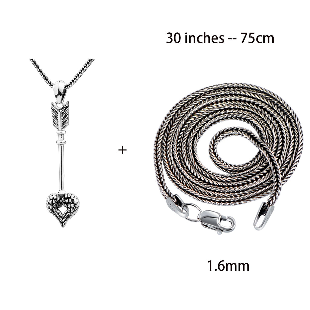 925 Sterling Silver Vintage Cupid's Arrow Pendant Necklace and 18-32 Inches 925 Snake Chain for Lovers' Jewelry
