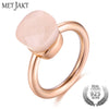 925 Sterling Silver and 14K Rose Gold Color Agate Classic Love Rings with Natural Pink Stone Quartz