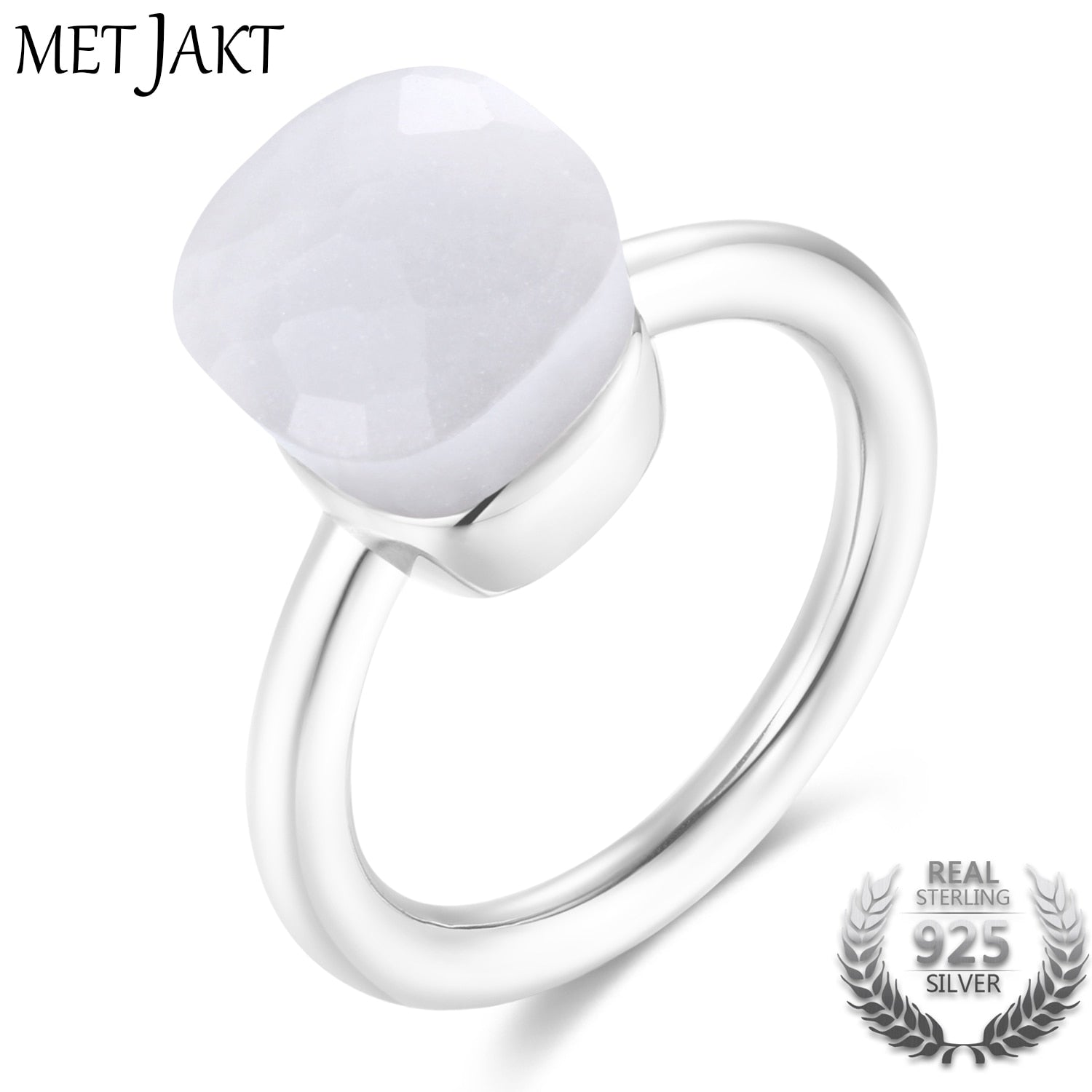 Bohemia Natural Gem White Agate Candy Rings Solid 925 Sterling Silver Design Wedding Ring for Women's Luxury Jewelry