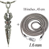 Buddhism Silver Vajra Pendant with Garnet & 925 Sterling Silver Snake Chain Necklace Suit Men's Amulet Jewelry