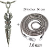 Buddhism Silver Vajra Pendant with Garnet & 925 Sterling Silver Snake Chain Necklace Suit Men's Amulet Jewelry