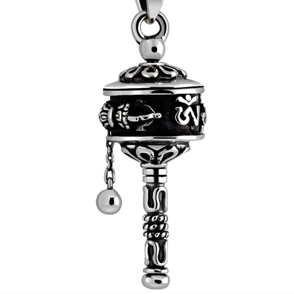 Buddhist Cylinder Pendant Necklace Solid 925 Sterling Silver Bring Lucky Pendant Necklace Pendant for Vintage Jewelry