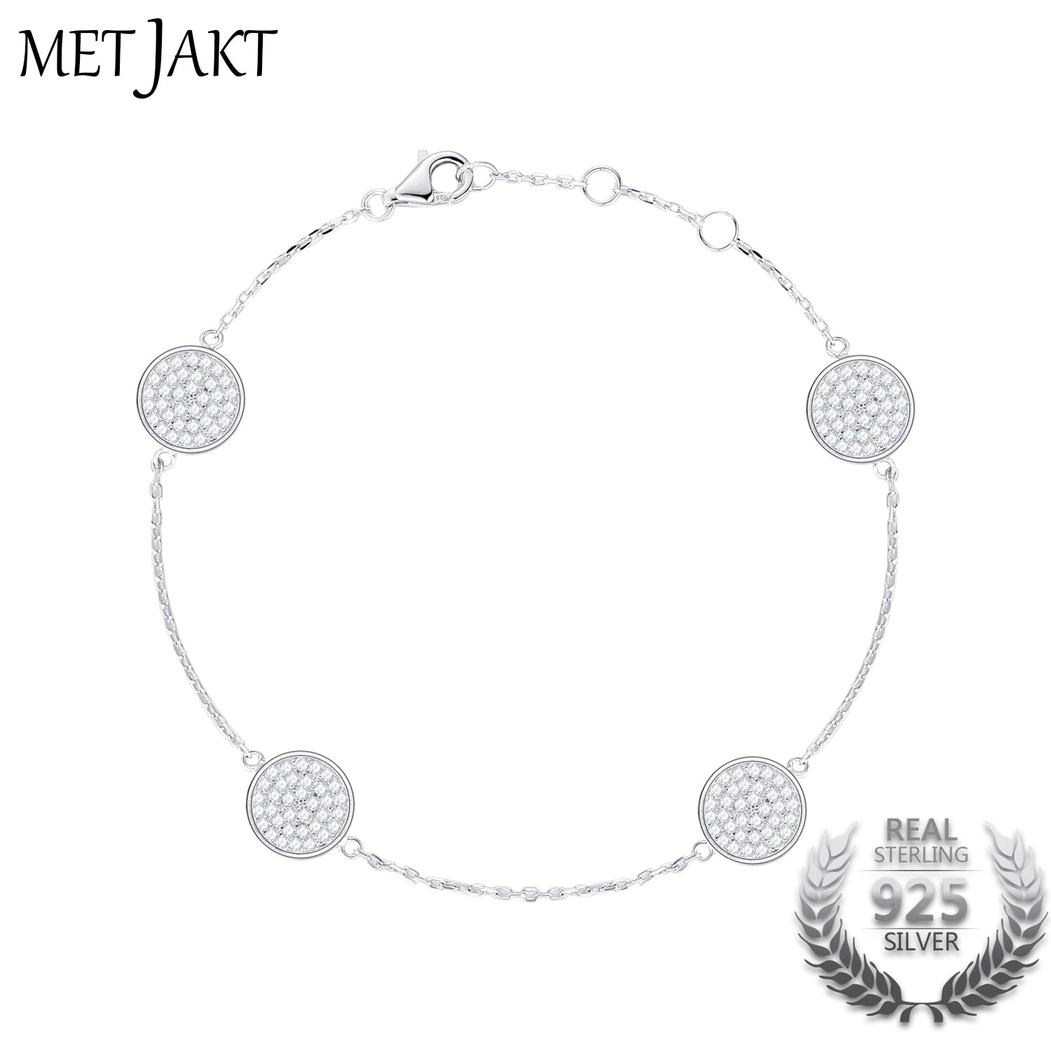 Classic 925 Sterling Silver Four Round Charms Bracelets with AAA Cubic Zirconia&Chain Bracelet for Women's Fine Jewelry