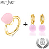 Classic Natural Agate/Topaz Ring and Earrings Jewelry Sets Solid 925 Sterling Silver with Gold Color for Women Jewelry