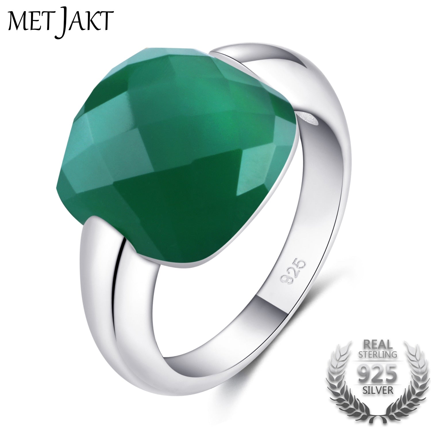 Classic Natural Gemstone Square Emerald Color Rings Solid 925 Sterling Silver Agate Ring for Women Vintage Jewelry