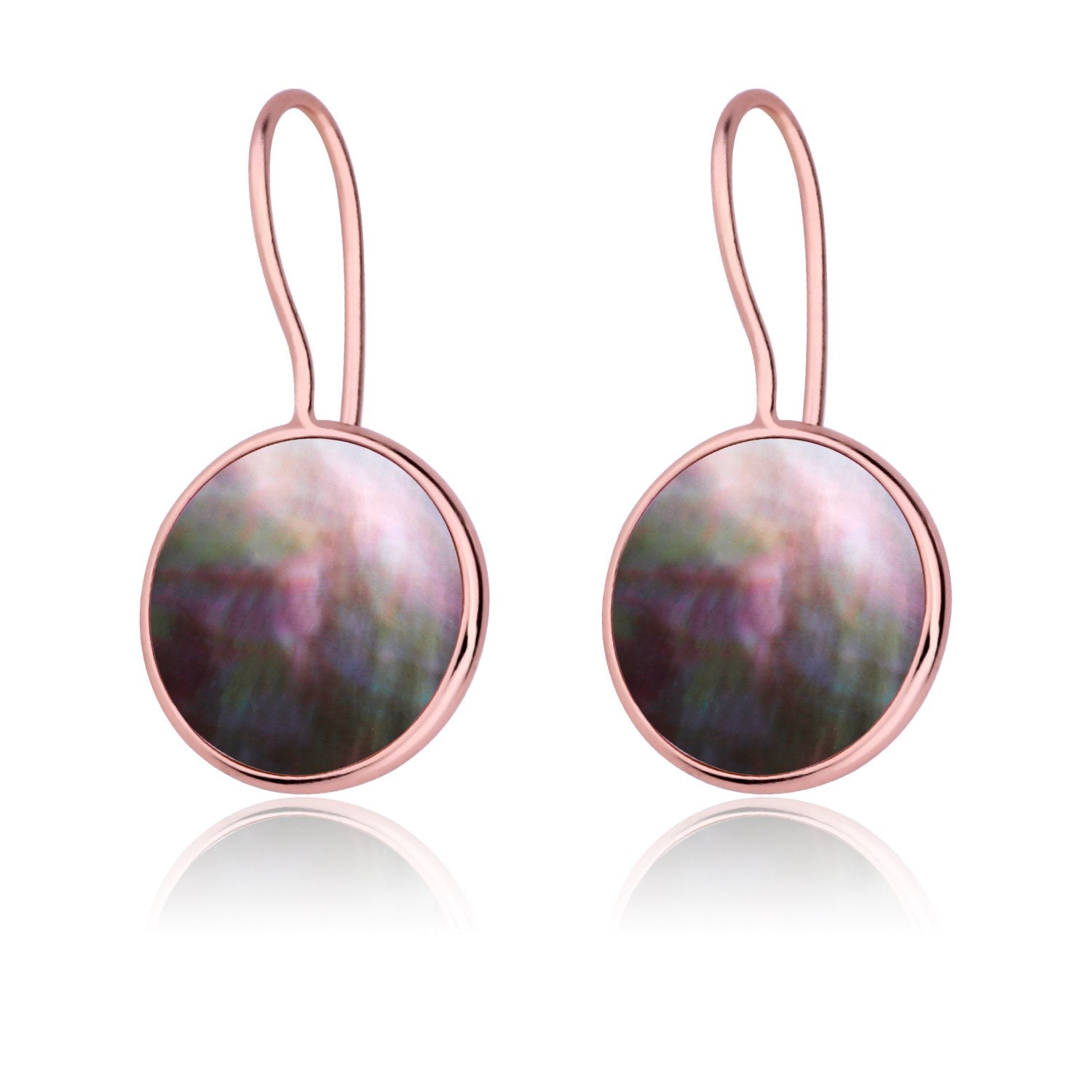 Classic Natural Round Pink Shell Drop Earrings Solid 925 Sterling Silver with Rose Gold Color for Lady Luxury Jewelry
