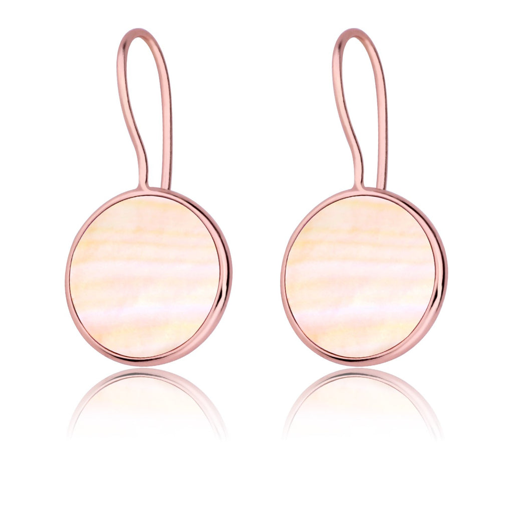 Classic Natural Round Pink Shell Drop Earrings Solid 925 Sterling Silver with Rose Gold Color for Lady Luxury Jewelry