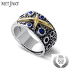 Fantasy Starry Sky Sapphire Ring Solid 925 Sterling Open Ring for Co Unmarried Men's Vintage Thai Silver Jewelry