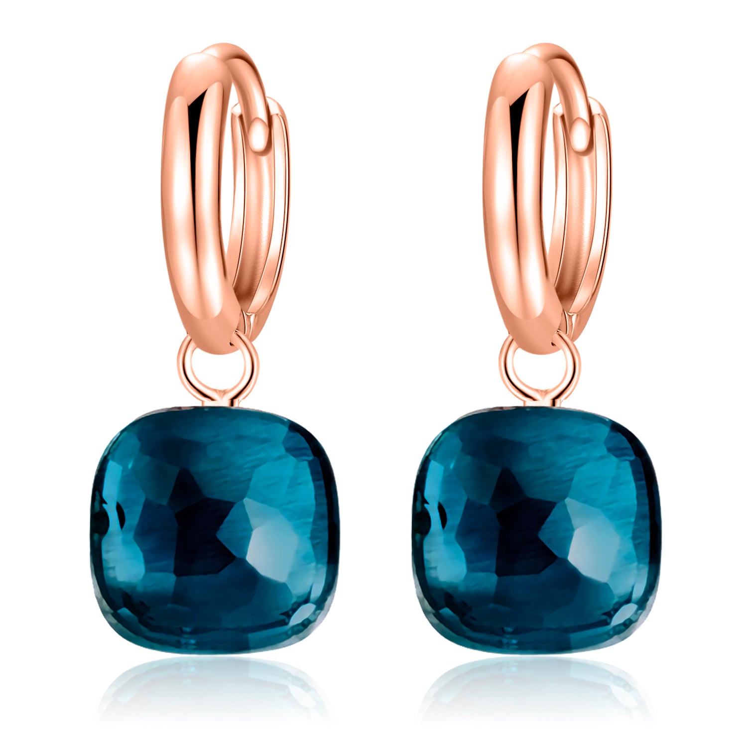 Fashion London Blue Topaz Earrings Solid 925 Sterling Silver and Rose Gold Color Earring for Women Gift Fine Jewelry