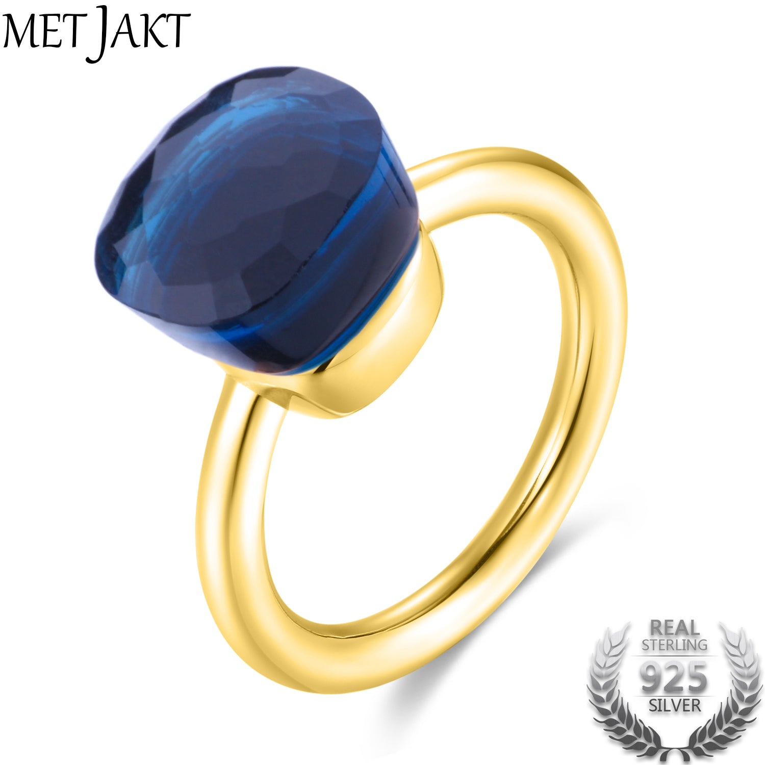 Gold Color Blue Topaz Ring and Natural Agate Solid 925 Sterling Silver Rings for Women's Wedding Party Elegant Jewelry
