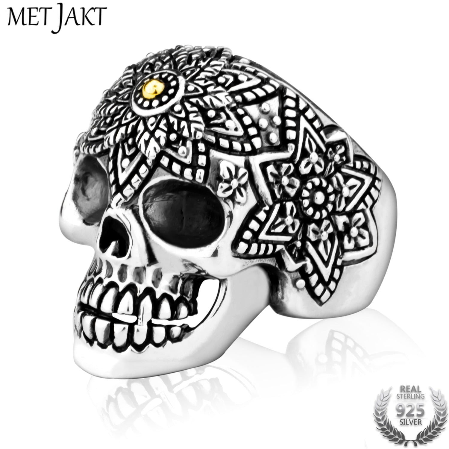 Hand-Carved Men's Punk Domineering Skull Ring Solid 925 Sterling Silver Ring for Mens Personality Biker Jewelry