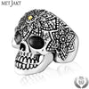 Hand-Carved Men's Punk Domineering Skull Ring Solid 925 Sterling Silver Ring for Mens Personality Biker Jewelry