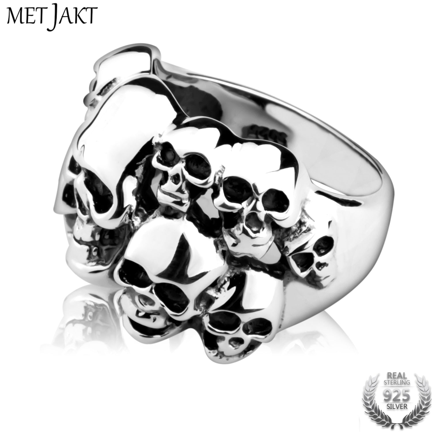 Hand Carved Skull Ring Solid Real 925 Sterling Silver Ring for Man and Boy Punk Rock Jewelry