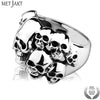 Hand Carved Skull Ring Solid Real 925 Sterling Silver Ring for Man and Boy Punk Rock Jewelry