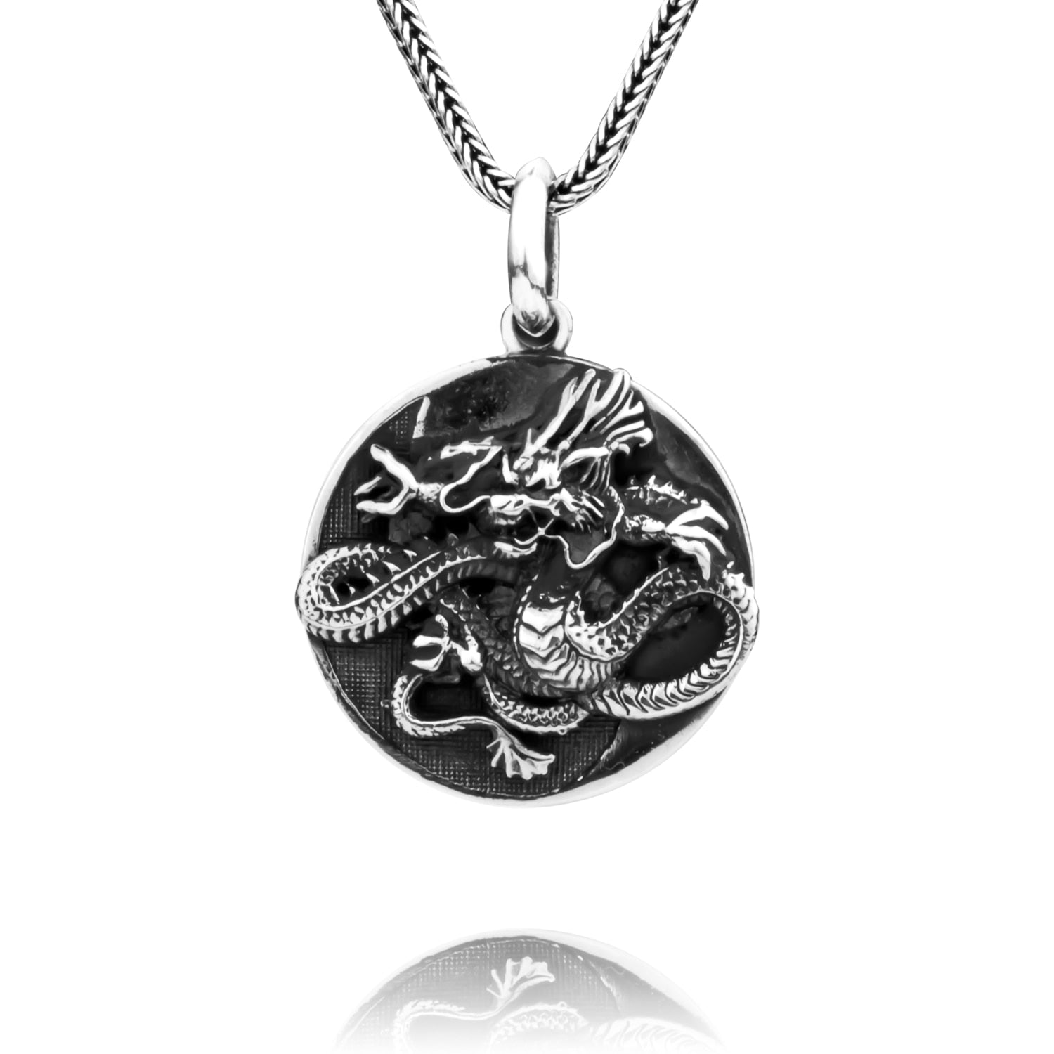 Handmade 925 Sterling Silver Dragon Pendant Necklace Vintage Tai Chi Gossip Pendant for Men's Punk Jewelry