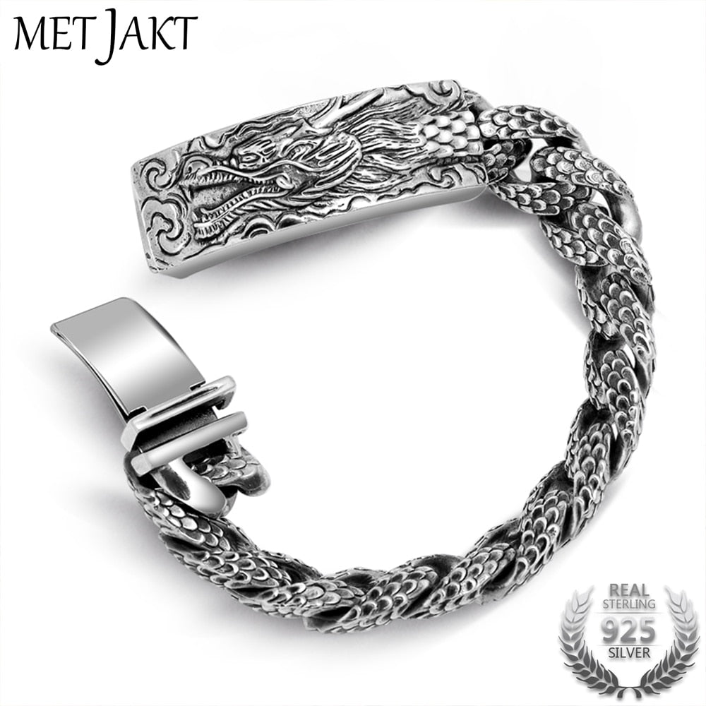 Men's Punk Dragonscale Bracelets Solid 925 Sterling Silver Dragon Bracelet for Men's Vintage Thai Silver Jewelry 21cm