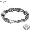 Men's Punk Skull Sheep Head Bracelet Solid 925 Sterling Silver Bracelet for Male Biker Vintage Thai Silver Jewelry 21cm