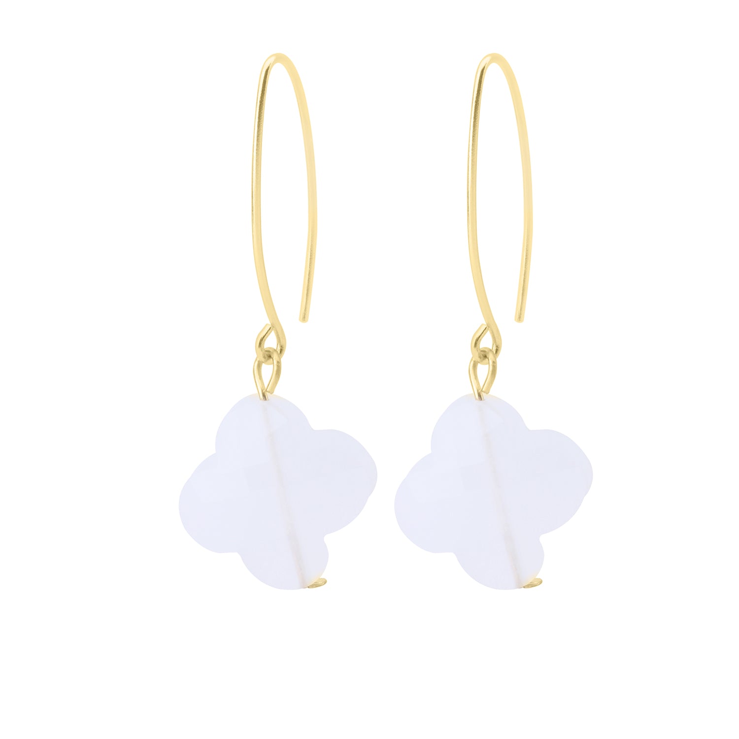 Natural Agate Classic Clover Drop Earrings Solid 925 Sterling Silver with Gold for Women Fashion Jewelry